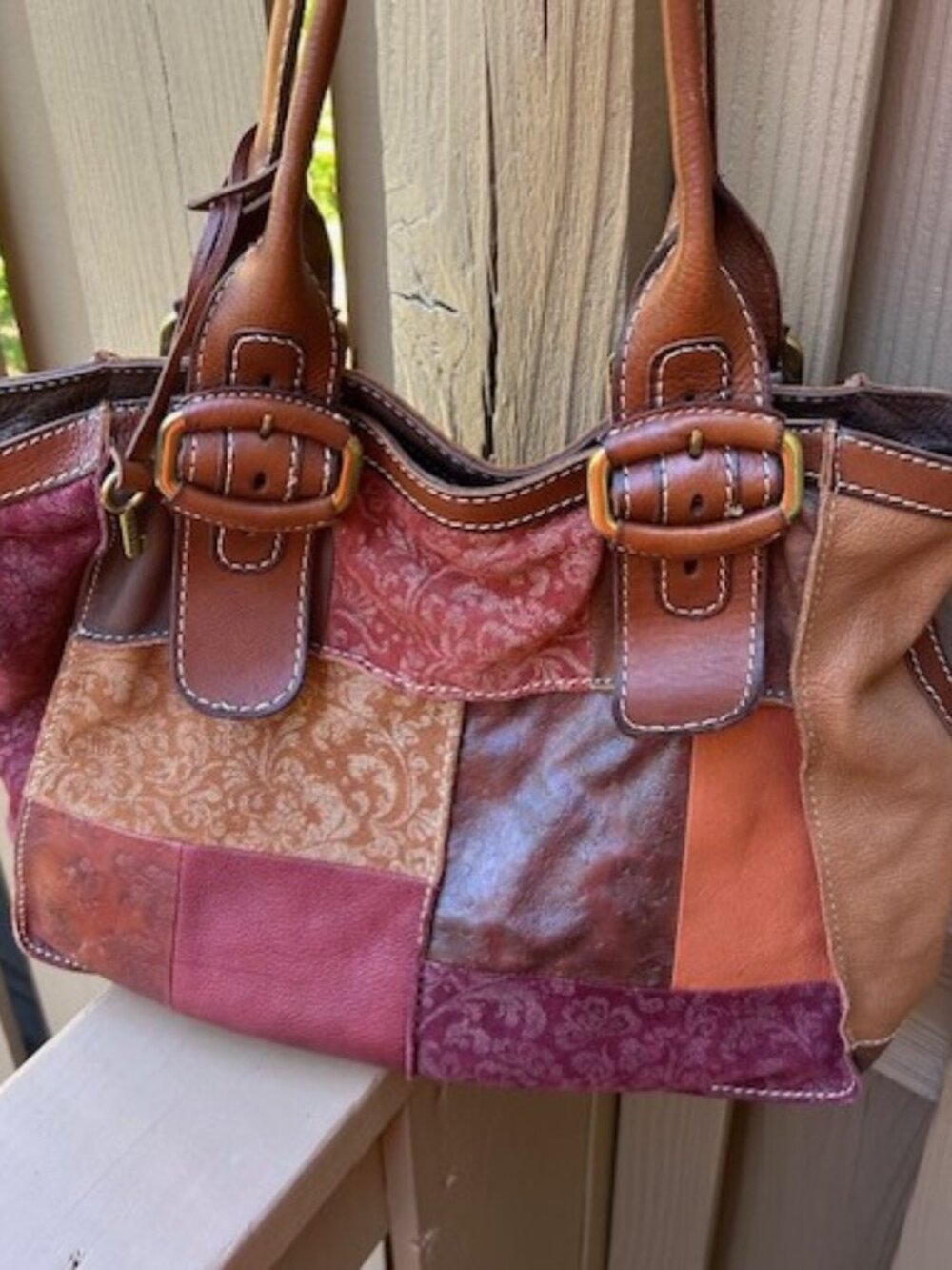 FOSSIL Long Live 1954 Patchwork Suede & Leather 75082 Large Satchel BAG